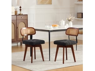 Chaises de salle à manger, lot de 2, pivotantes à 360°, dossier en rotin tressé et assise rembourrée en chenille noire