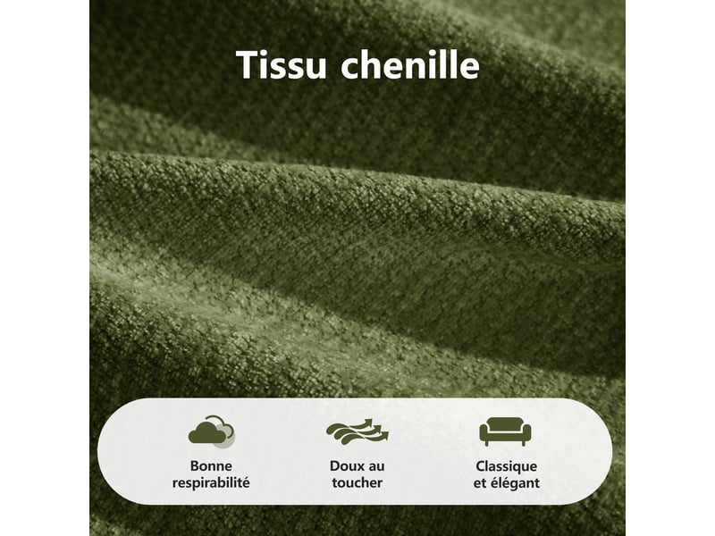  Canapé 4 places, revêtement en tissu chenille, sans assemblage, vert  - Conforama W