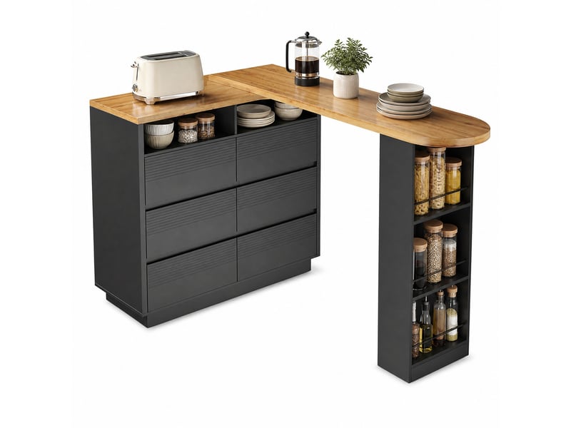  Îlot de cuisine extensible modenvie 137 à 215 x 39 x 102,3 cm avec 6 tiroirs mdf noir  - Conforama A