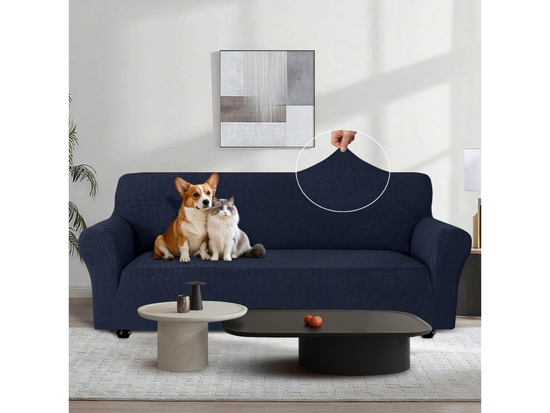  Housse de canapé imperméable 4 places avec accoudoirs bleu foncé 245-275cm  - Conforama C