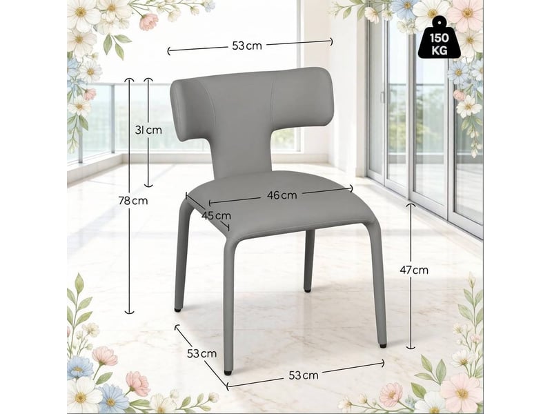  Chaises de salle à manger lot de 2 avec dossier incurvé et assise rembourrée en similicuir gris  - Conforama C