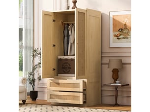 Armoire 2 porte(s) battante 2 tiroir(s) <strong>BIQZUYA</strong> <strong></strong> coloris bois clair largeur 70 cm