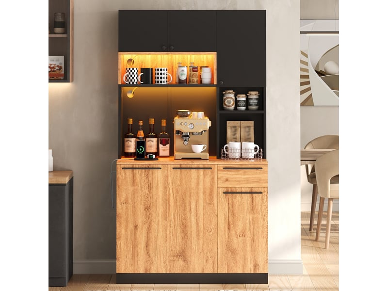 Buffet de cuisine haut 6 portes avec led rgb et prises 100 x 40 x 180 cm evryae  - Conforama D