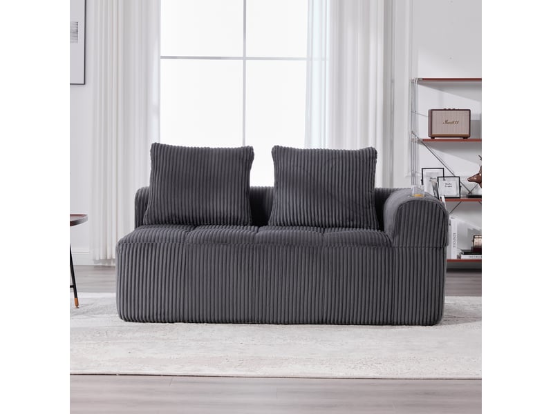  Canapé 2 places 158 x 93 x 61 cm, velours côtelé gris foncé, poches latérales, porte-gobelets, système de ressorts  - Conforama E