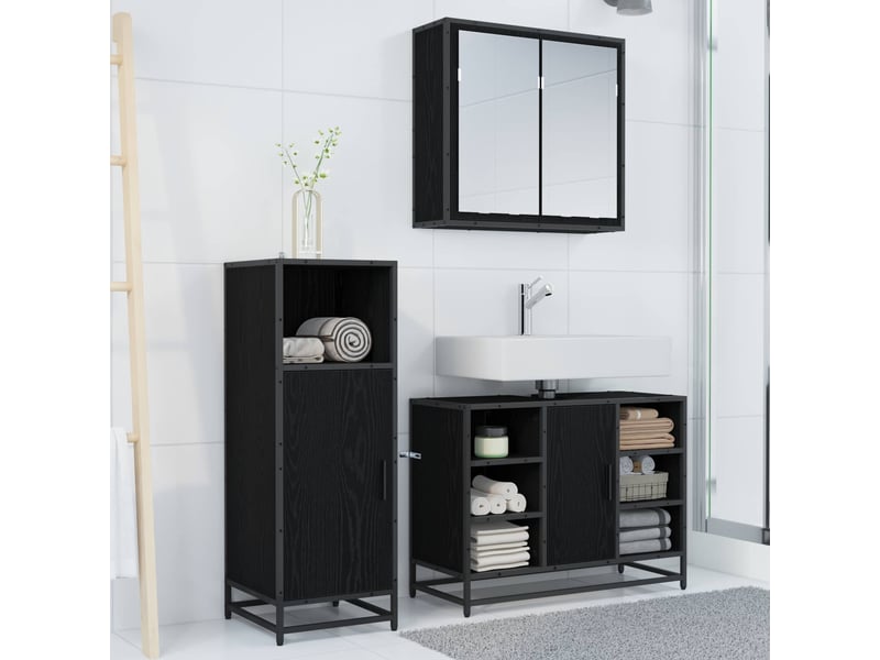 Ensemble de mobilier de salle de bain 3 pc chêne noir cf64349 - Conforama D