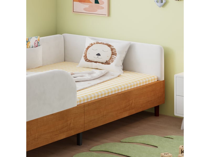  Lit enfant en velours et bois blanc 90 x 200 cm  - Conforama E
