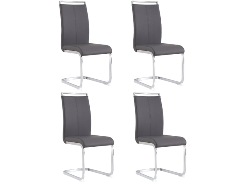 Chaise salle a manger - ensemble de 4 - métal chromé - dossier rembourré - cuir synthétique - gris gris - Conforama A