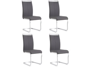 Chaise salle a manger - ensemble de 4 - métal chromé - dossier rembourré - cuir synthétique - gris