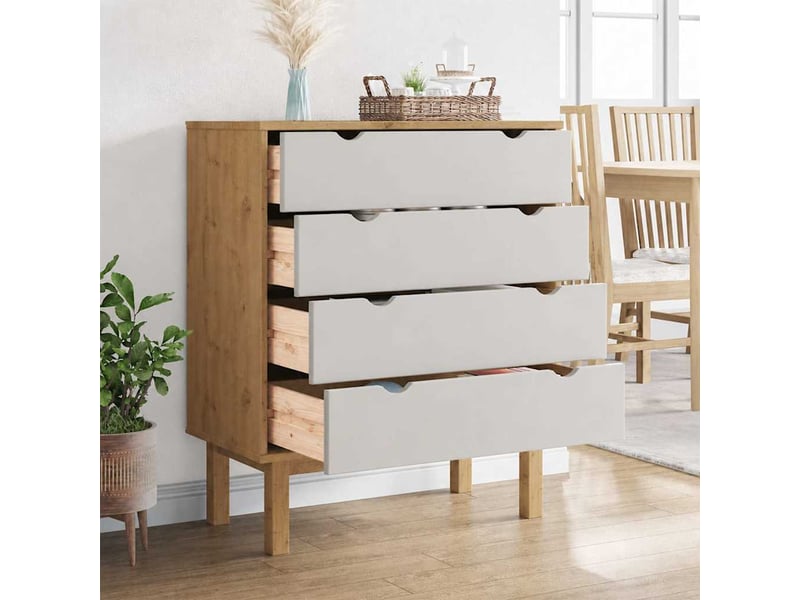  Commode, armoire à tiroirs bureau otta marron et blanc 76,5x39,5x90 cm bois de pin massif  - Conforama C