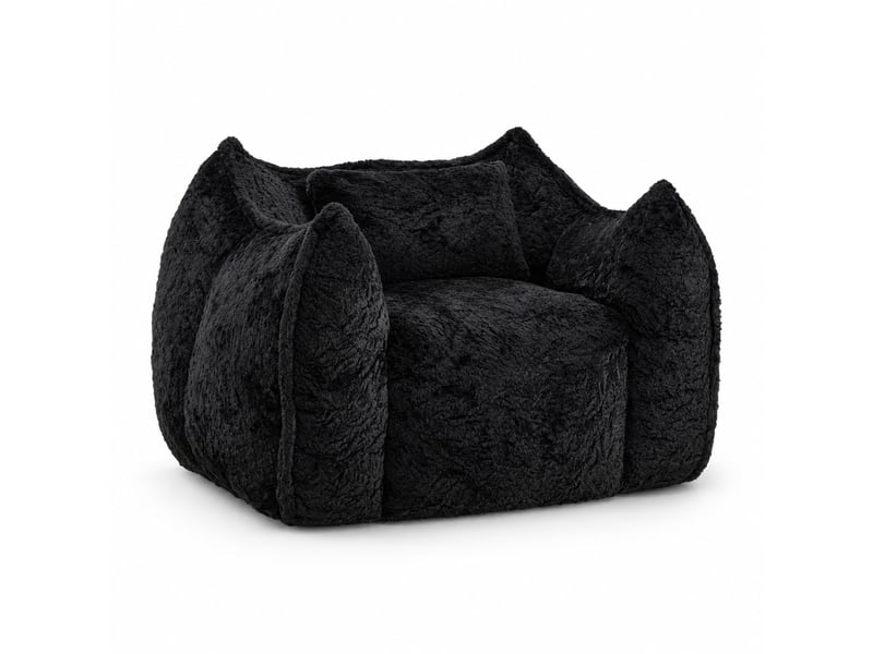 Fauteuil poire modenvie avec coussin, grand modèle en fourrure synthétique noire, mousse déchiquetée, 123 x 97 x 73 cm  - Conforama A