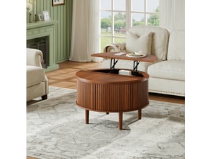 Table basse relevable ronde 80 x 80 x 50 cm - marron - rangement dissimulé, plateau à ouverture bilatérale
