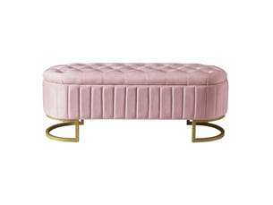 Banc de rangement 120x39,9x43 cm en velours rose avec pieds en métal