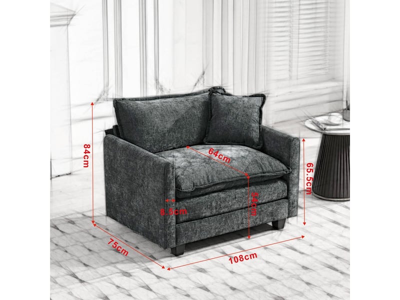  Fauteuil canapé cloud 1 place modulable - assise ergonomique ultra confortable salon - 107x75x84 cm - en tissu chenille vert  - Conforama E
