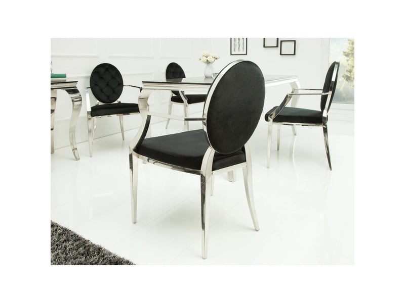  Chaise baroque velena en velours noir capitonné avec accoudoirs et structure argentée  - Conforama E