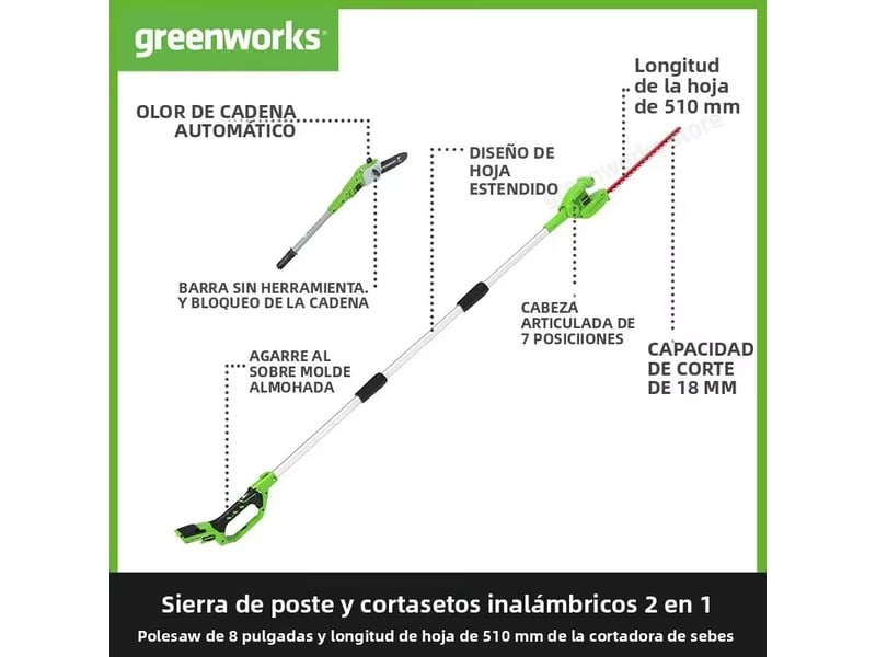  Greenworks 24 v 2 en 1 scie à poulies et taille-haie avec bandoulière scie à poulies de 8 pouces et tondeuse 51 cm avec batterie 2 ah et chargeur  - Conforama D