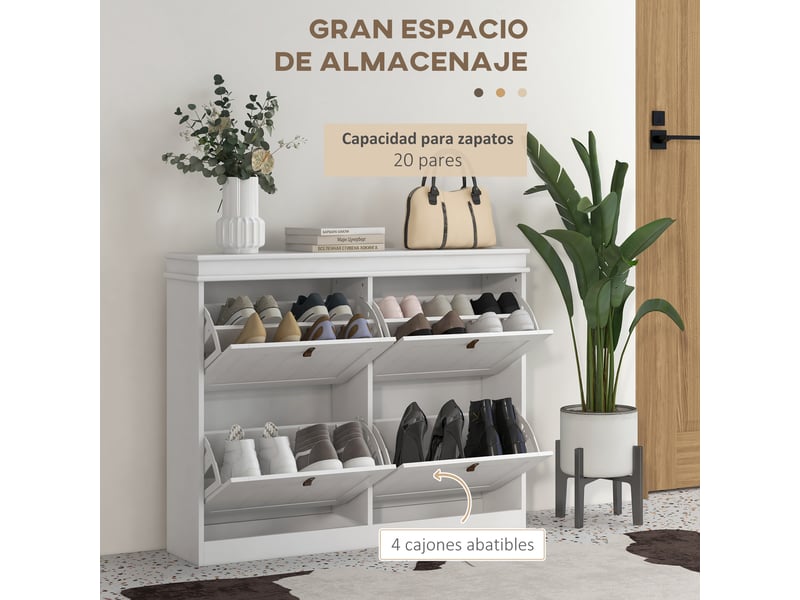  Meuble à chaussures étroit 4 portes charnières, étagères réglables pour 20 paires, mécanisme anti-basculement, 105 x 24 x 82,5 cm  - Conforama E