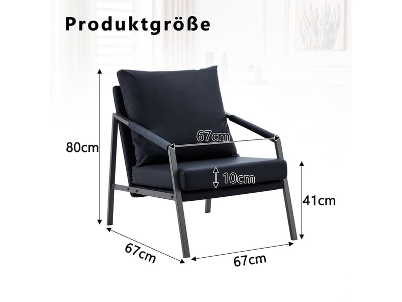  Fauteuil d'accent 67x67x80cm – fauteuil salon individuel rembourré avec structure en métal noir – simili cuir - noir  - Conforama C
