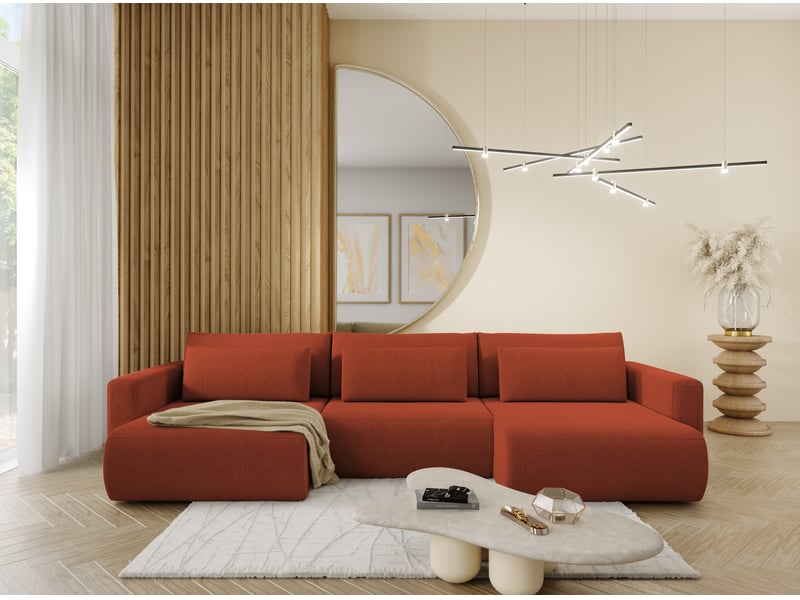  Canapé d'angle convertible 5 places welly u rouge  - Conforama D