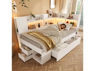 Lit avec rangement 90x190 cm <strong>REDOM</strong>  <strong></strong> coloris blanc