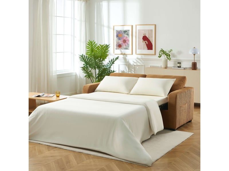  Canapé droit express serva 3 places velours côtelé marron  - Conforama B