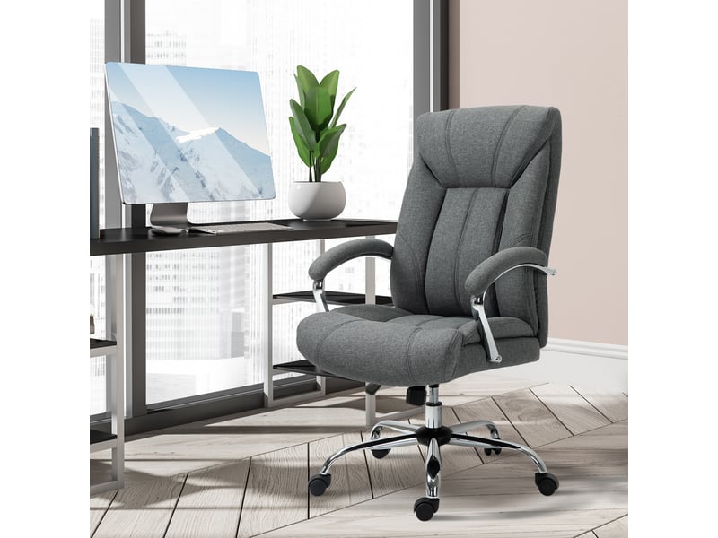  Chaise bureau bascule, ergonomique, accoudoirs, appui-tête, nylon gris, 65x78x110-118 cm.  - Conforama C
