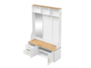 Vestiaire d'entrée avec led miroir crochets et tiroirs mdf blanc et bois 120x40x187 cm