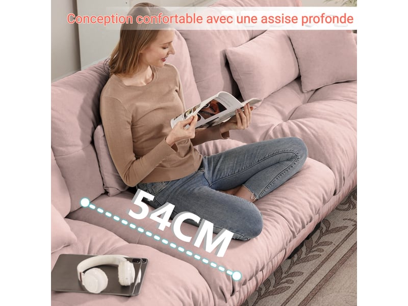 Canapé d'angle modulaire - truxen8 - 4 places - chenille rose - ottoman mobile - Conforama R