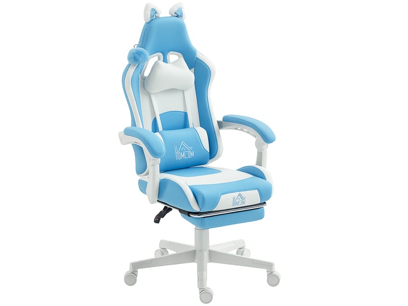  Fauteuil gaming avec oreilles de chat, dossier inclinable, repose-pieds extensible, capacité de charge jusqu'à 120 kg, bleu marine  - Conforama A
