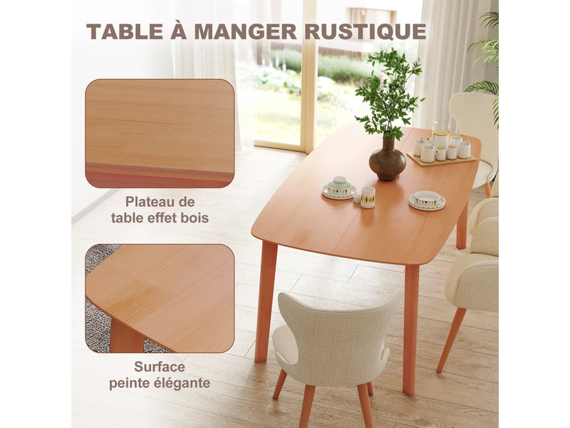 Table à manger rectangulaire pour 6 personnes table de cuisine 150 cm en bois massif bois naturel 150 x 80 x 76 cm - Conforama W