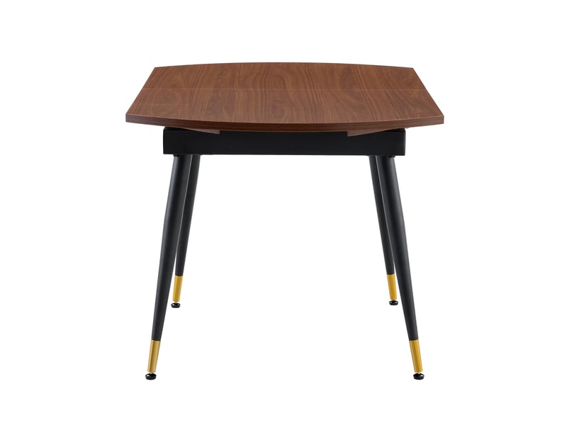  Table à rallonges, extensible, plateau en mdf rehaussé de touches dorées, couleur noyer  - Conforama R