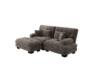 Canapé modulaire 220x145x81cm 2 places, assise confortable, meuble de salon, structure en bois, tissu chenille, marron