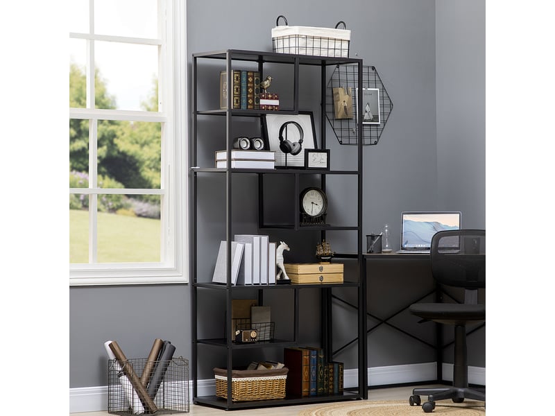 Bibliothèque étagère de rangement à 7 niveaux cadre en acier style industriel 83 x 34 x 180 cm noir  - Conforama D