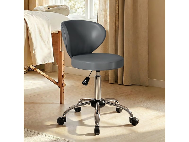  Tabouret de massage à roulettes en pu gris avec hauteur réglable de 73 à 88 cm dossier et rotation à 360 degrés  - Conforama D