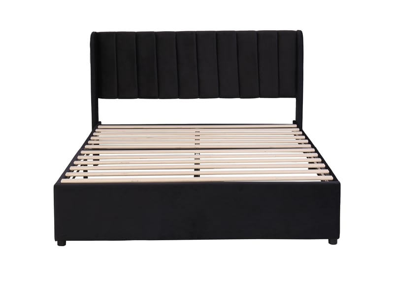  Lit 2 places 140 x 200 cm – noir – velours, sommier inclus, tête de lit et 2 tiroirs  - Conforama D