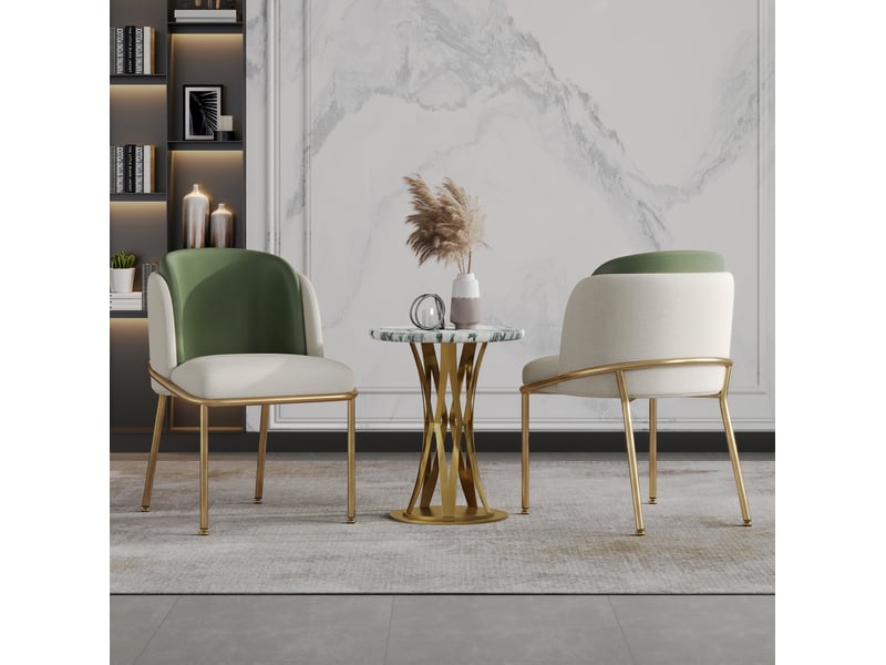  Lot de 6 chaises de salle à manger avec dossier ergonomique et patins réglables, en similicuir pvc vert, beige et doré  - Conforama E