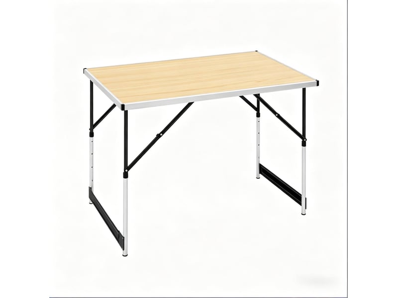  Table de jardin pliante réglable en hauteur avec poignée, en aluminium et mdf, chêne clair, 100 × 60 × 73-94 cm  - Conforama A