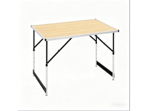 Table de jardin pliante réglable en hauteur avec poignée, en aluminium et mdf, chêne clair, 100 × 60 × 73-94 cm