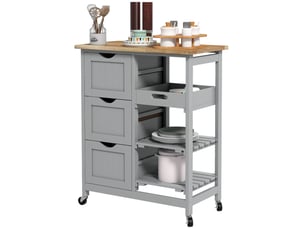 Desserte de cuisine à roulettes 3 tiroirs 2 étagères bois et mdf gris 67 x 37 x 85,5 cm