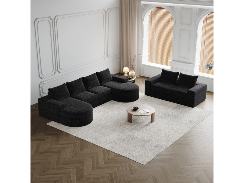 Canapé en l 3 places 322x271cm - chenille noir chauffeuse sans montage compressé - chenille - noir CozyNest - Conforama E