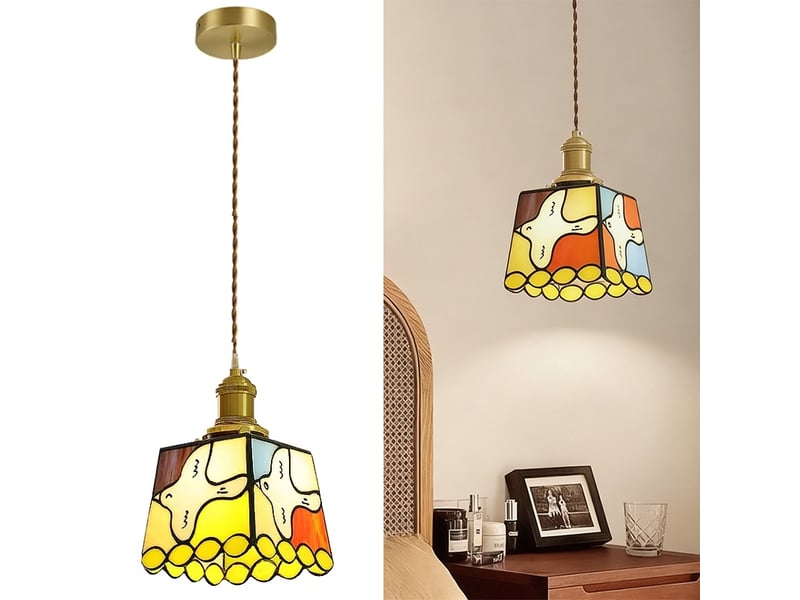  Suspension led en verre style rétro, lampe en forme de colombe avec éclairage 3 températures de couleur, luminaire décoratif pour intérieur  - Conforama A