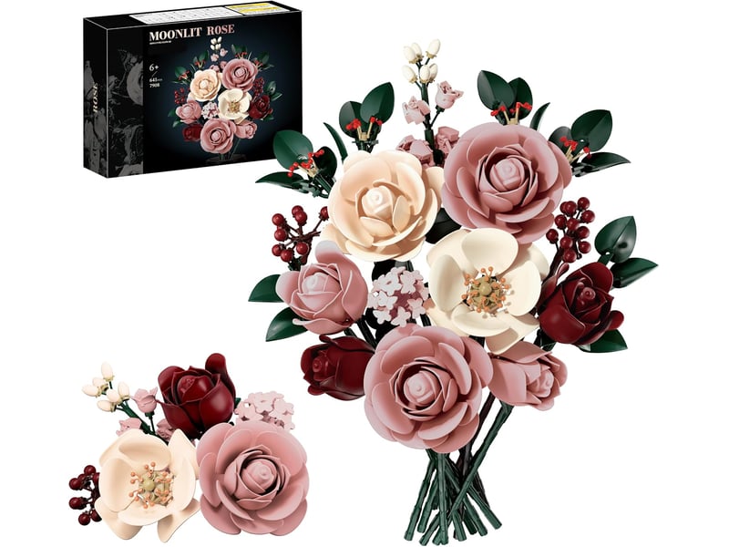 645 pièces bouquet de roses en blocs de construction, fleurs roses à monter, décoration maison et bureau, cadeau créatif  - Conforama A