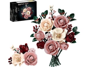 645 pièces bouquet de roses en blocs de construction, fleurs roses à monter, décoration maison et bureau, cadeau créatif