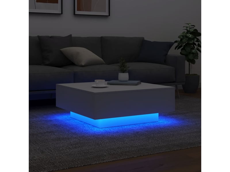  Table basse - table de salon - table à thé avec lumières led blanc 80x80x31 cm  - Conforama D