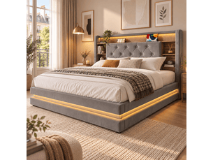 Lit coffre 160x200 lit rembourré avec tête de lit multifonction, led, 2 usb et usb-c, sommier à lattes, velours gris foncé