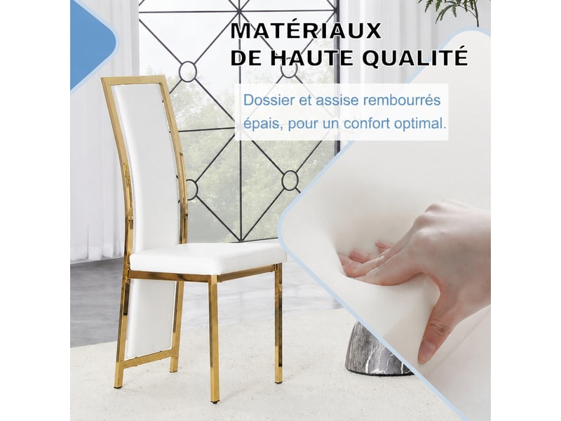  Lot de 2 chaises de salle à manger blanches et dorées, simili, dossier haut, h109 cm  - Conforama E