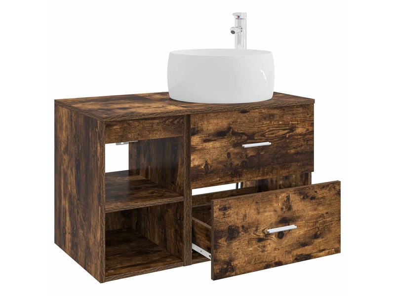  Ensemble de mobilier de salle de bain 2 pcs chêne fumé shl184  - Conforama D
