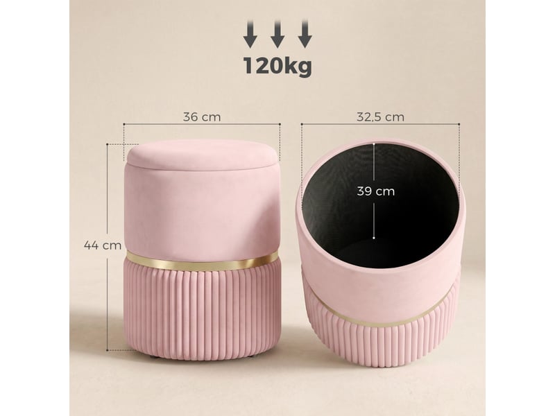  Pouf florriville coffre rangement velours côtelé beige  - Conforama C