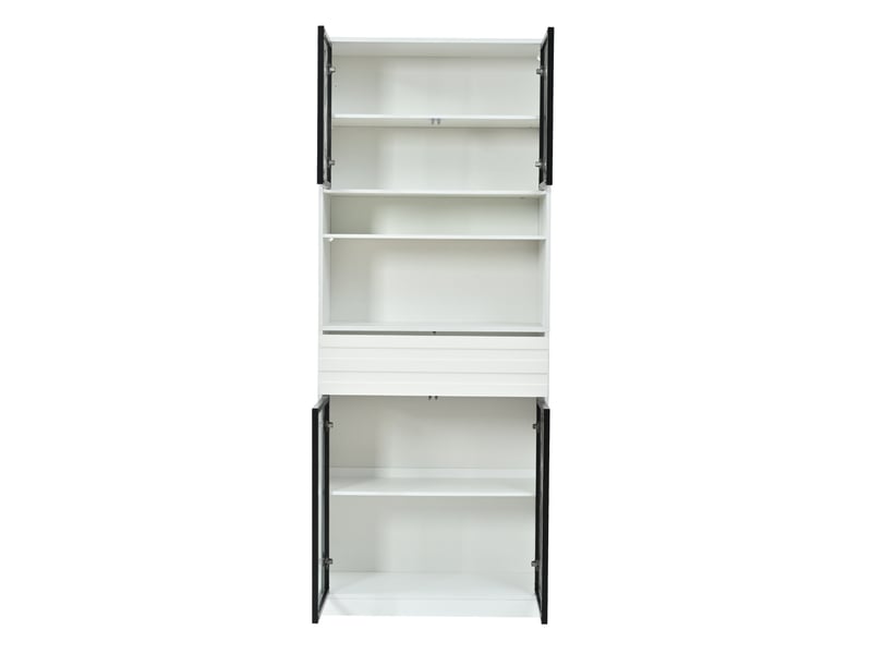 Vitrine haute blanche 80 × 35 × 200 cm, 4 portes vitrées, led rgb - Conforama E