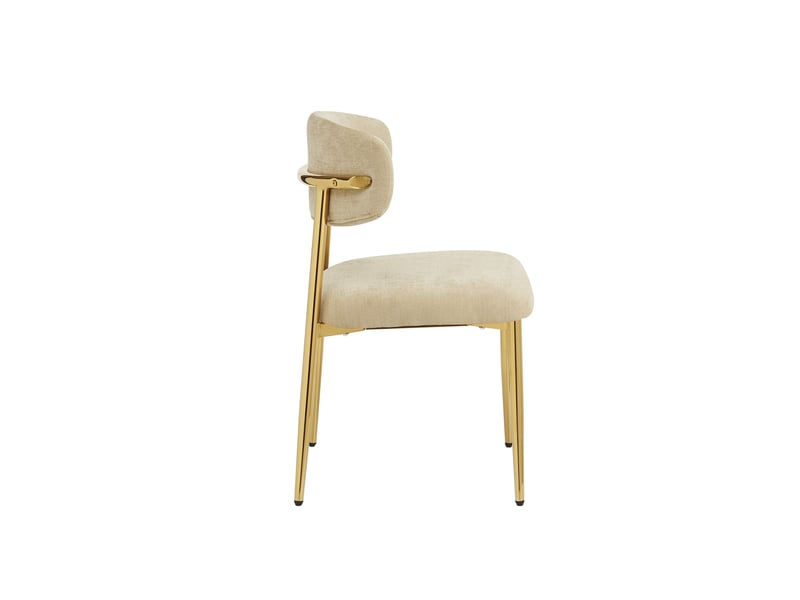  Lot de 4 chaises de salle à manger, dossier courbé, métal et bois, couleur marron et doré  - Conforama E