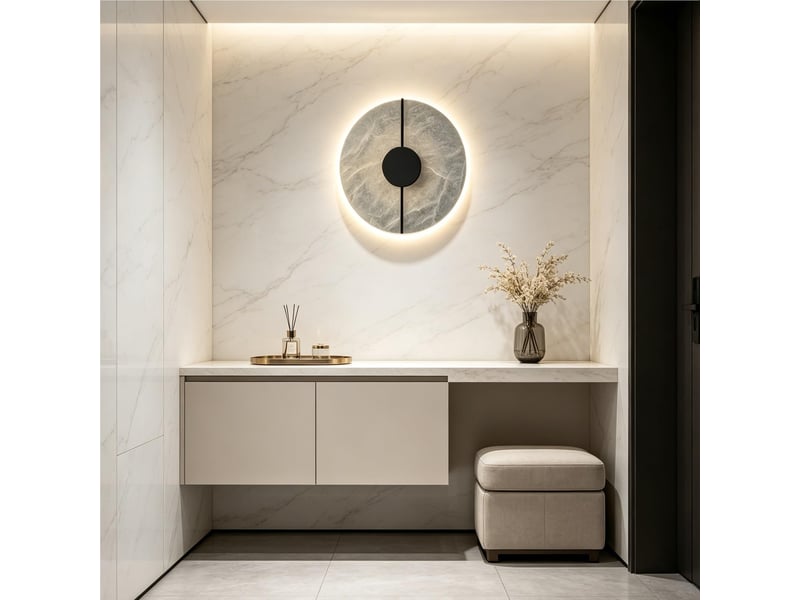  Applique murale ronde led design noir et blanc, effet marbre – fixation murale, pour salon, chambre et couloir  - Conforama E